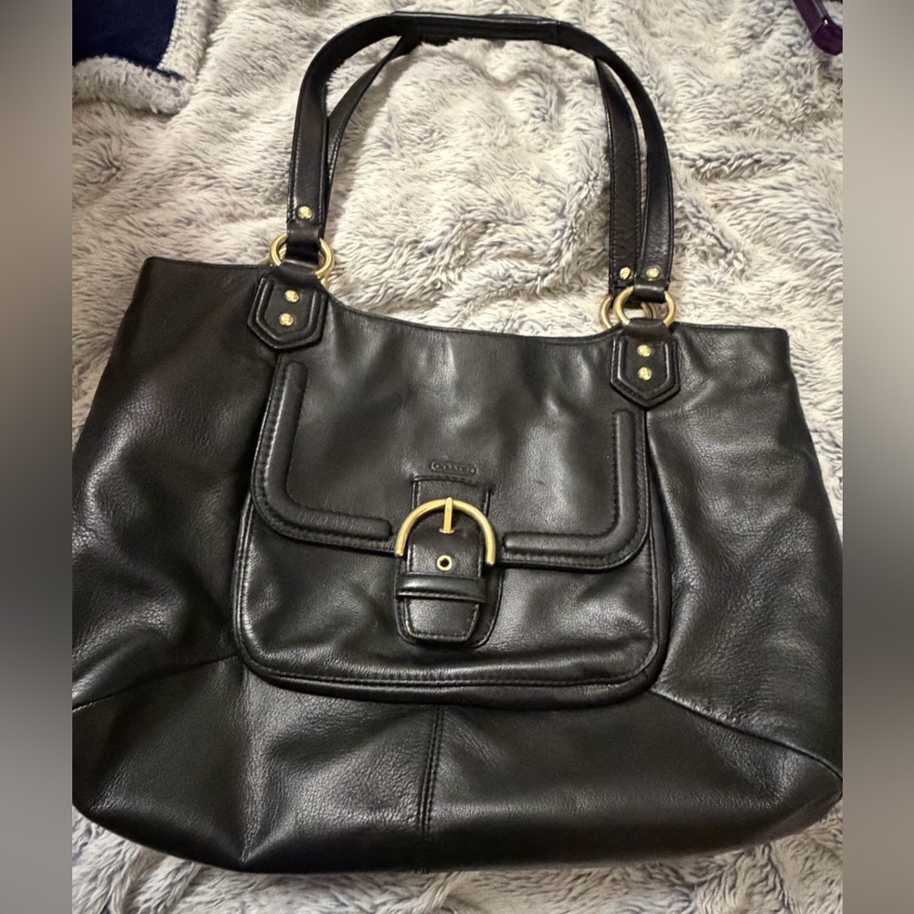 COACH F24961 CAMPBELL BLACK LEATHER BELLE CARRYALL